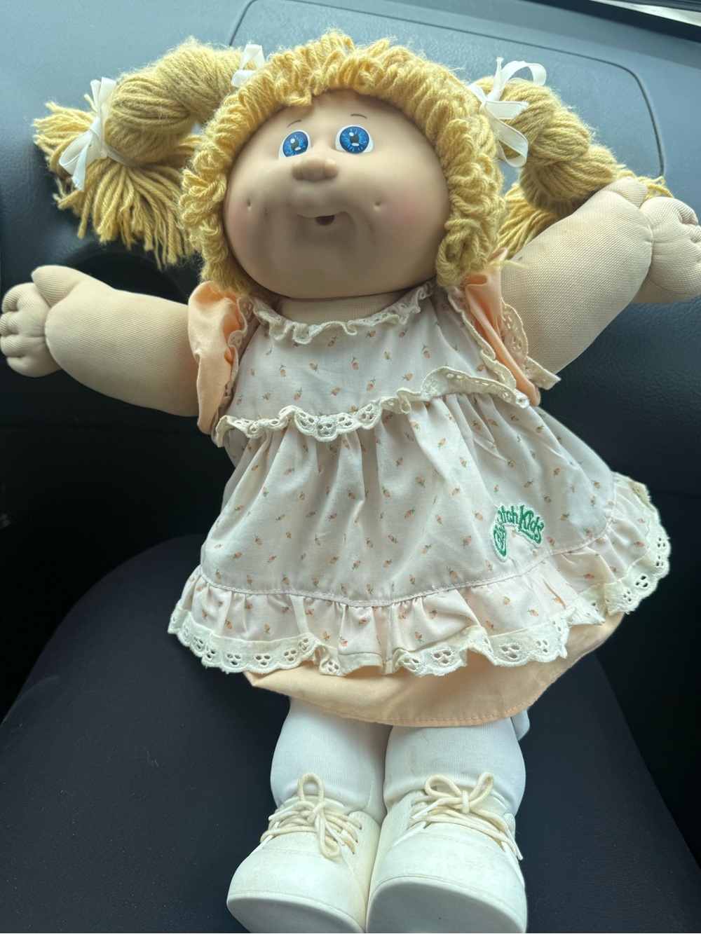 Vintage Cabbage Patch Kids Blonde Rag Doll in Cream Dress Circa 1978-84